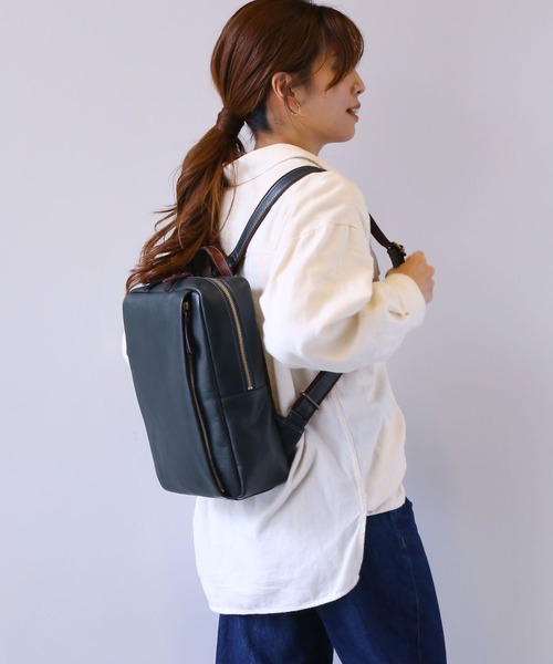 HALEINE（アレンヌ）の「[HALEINE]牛革レザーリュック（バックパック/リュック・レディース・ダークブラウン/ブルー/ブラック/モカ・FREE）」の15枚目の写真