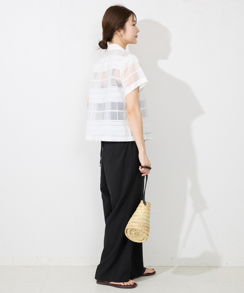 SLOBE IENA（スローブイエナ）の「シアーチェック開襟ブラウス（シャツ/ブラウス・レディース・ベージュ/ホワイト・FREE）」の6枚目の写真