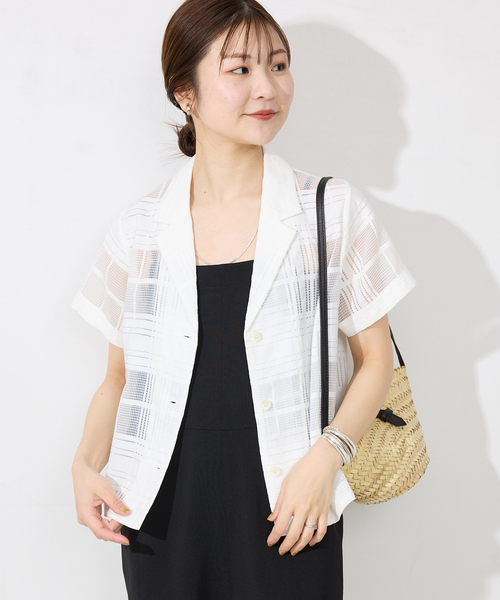 SLOBE IENA（スローブイエナ）の「シアーチェック開襟ブラウス（シャツ/ブラウス・レディース・ベージュ/ホワイト・FREE）」の8枚目の写真