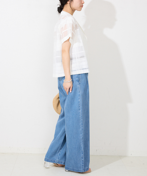 SLOBE IENA（スローブイエナ）の「シアーチェック開襟ブラウス（シャツ/ブラウス・レディース・ベージュ/ホワイト・FREE）」の14枚目の写真