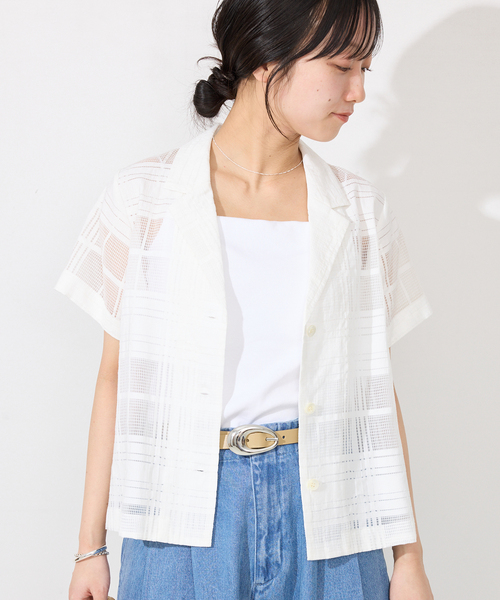 SLOBE IENA（スローブイエナ）の「シアーチェック開襟ブラウス（シャツ/ブラウス・レディース・ベージュ/ホワイト・FREE）」の17枚目の写真