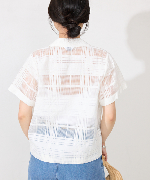 SLOBE IENA（スローブイエナ）の「シアーチェック開襟ブラウス（シャツ/ブラウス・レディース・ベージュ/ホワイト・FREE）」の19枚目の写真