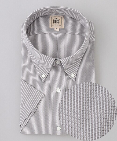 J.PRESS(ジェイプレス)の「【KING SIZE】【J.PRESS OXFORD JERSEY】カノコインレイマイクロストライプ パッチポケットドレスシャツ / B.D.(ビジネスシャツ・メンズ・グレー系1/サックスブルー系1・2L/3L/4L)」の1枚目の写真