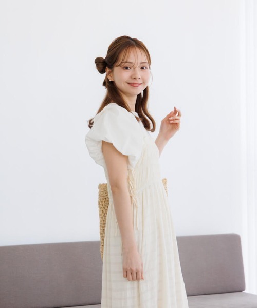 flower（フラワー）の「フェミニンパフブラウス4（シャツ/ブラウス・レディース・ブルー/ピンク/ホワイト・FREE）」の7枚目の写真