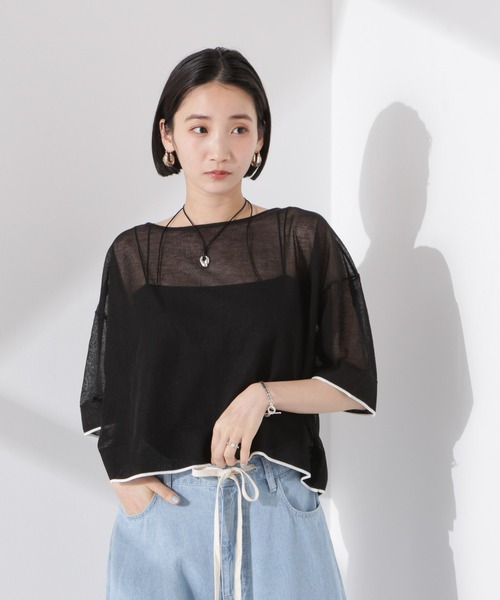 NANO universe（ナノユニバース）の「洗濯機洗可バイカラーシアーニット（ニット/セーター・レディース・ブラウン/ブラック/アイボリー・FREE）」の18枚目の写真