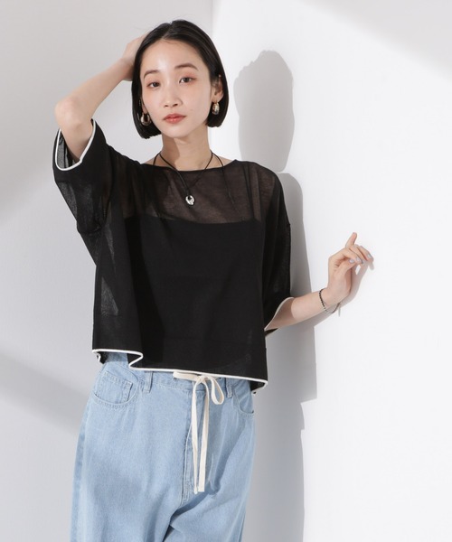 NANO universe（ナノユニバース）の「洗濯機洗可バイカラーシアーニット（ニット/セーター・レディース・ブラウン/ブラック/アイボリー・FREE）」の21枚目の写真