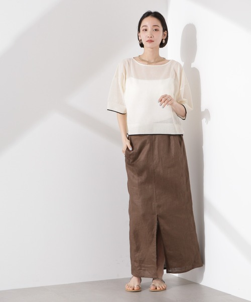 NANO universe（ナノユニバース）の「洗濯機洗可バイカラーシアーニット（ニット/セーター・レディース・ブラウン/ブラック/アイボリー・FREE）」の7枚目の写真