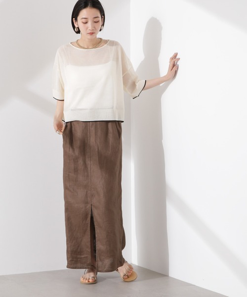 NANO universe（ナノユニバース）の「洗濯機洗可バイカラーシアーニット（ニット/セーター・レディース・ブラウン/ブラック/アイボリー・FREE）」の10枚目の写真