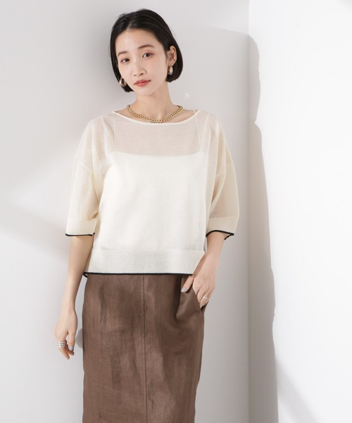 NANO universe（ナノユニバース）の「洗濯機洗可バイカラーシアーニット（ニット/セーター・レディース・ブラウン/ブラック/アイボリー・FREE）」の5枚目の写真