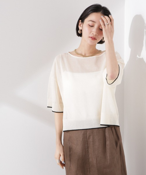 NANO universe（ナノユニバース）の「洗濯機洗可バイカラーシアーニット（ニット/セーター・レディース・ブラウン/ブラック/アイボリー・FREE）」の6枚目の写真