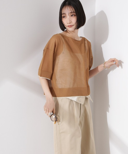 NANO universe（ナノユニバース）の「洗濯機洗可バイカラーシアーニット（ニット/セーター・レディース・ブラウン/ブラック/アイボリー・FREE）」の12枚目の写真