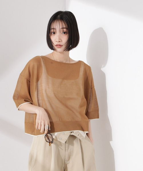 NANO universe（ナノユニバース）の「洗濯機洗可バイカラーシアーニット（ニット/セーター・レディース・ブラウン/ブラック/アイボリー・FREE）」の13枚目の写真