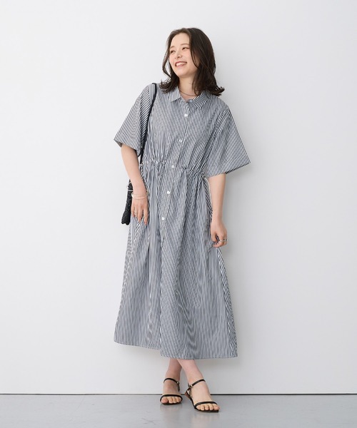 anyfee(エニフィー)の「【anyfee/プラスサイズ】ストライプ柄ドロストシャツ半袖ワンピース(シャツワンピース・レディース・ピンク/ブラック・LL/3L/4L/5L)」の22枚目の写真