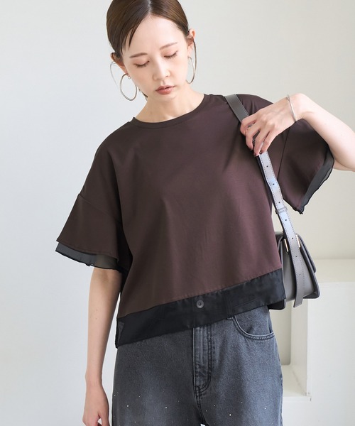 ROPE' PICNIC（ロペピクニック）の「【UVカット・接触冷感】着丈が選べる70シルケットシアードッキングトップス（Tシャツ/カットソー・レディース・ホワイト/ブラック/ピンク/ライトグリーン/ブラウン系その他・38/T38）」の3枚目の写真