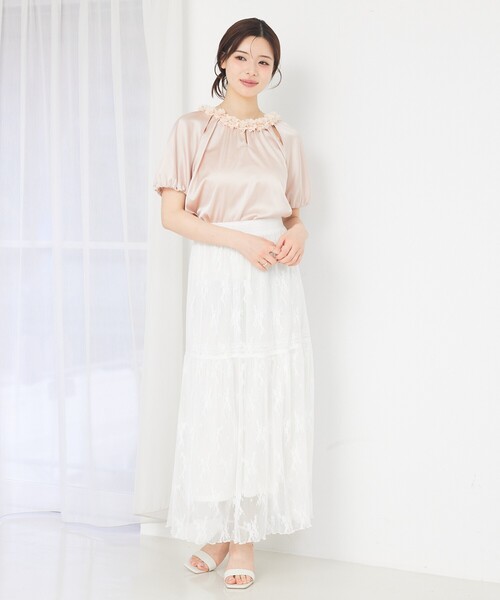 SELFIST(セルフィスト)の「フラワーモチーフブラウス フリル オケージョン 夏服 半袖 フェミニン(シャツ/ブラウス・レディース・オフホワイト/ブラック/サーモンピンク・フリー)」の22枚目の写真