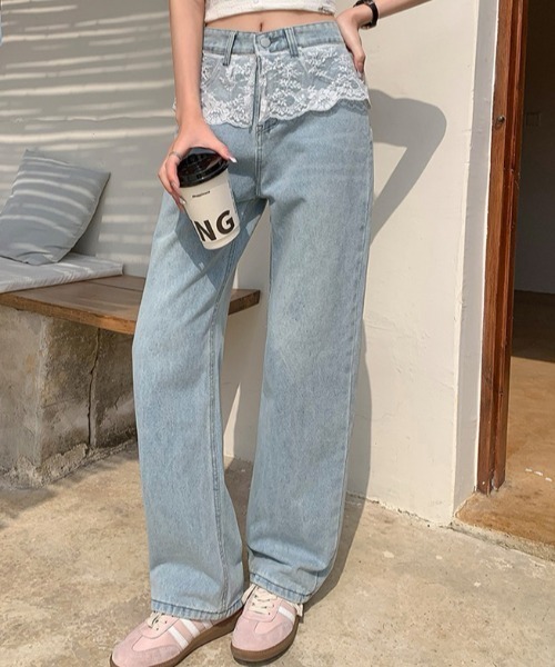 GORGE（ゴージ）の「《チュールレース付き》レディース デニム ワイドパンツ フェミニンカジュアル 春夏秋冬（デニムパンツ・レディース・ブルー・S/M）」の7枚目の写真