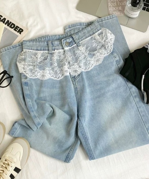 GORGE（ゴージ）の「《チュールレース付き》レディース デニム ワイドパンツ フェミニンカジュアル 春夏秋冬（デニムパンツ・レディース・ブルー・S/M）」の15枚目の写真