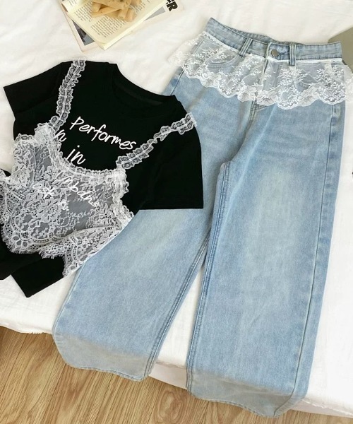 GORGE（ゴージ）の「《チュールレース付き》レディース デニム ワイドパンツ フェミニンカジュアル 春夏秋冬（デニムパンツ・レディース・ブルー・S/M）」の17枚目の写真