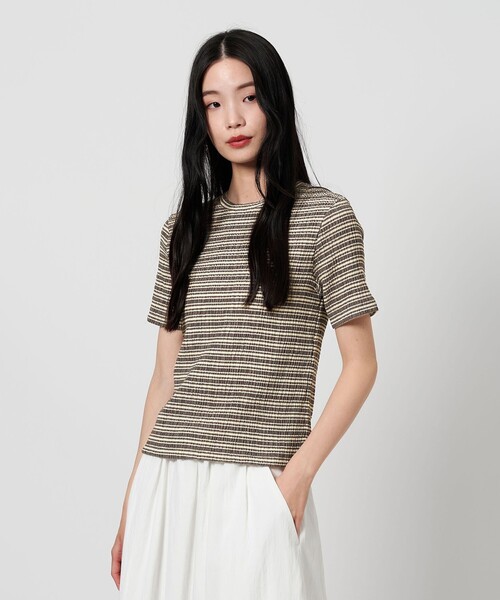 BEAUTY&YOUTH UNITED ARROWS（ビューティーアンドユースユナイテッドアローズ）の「シャーリング ボーダー Tシャツ（Tシャツ/カットソー・レディース・ブラック/オフホワイト/ダークブラウン・FREE）」の3枚目の写真