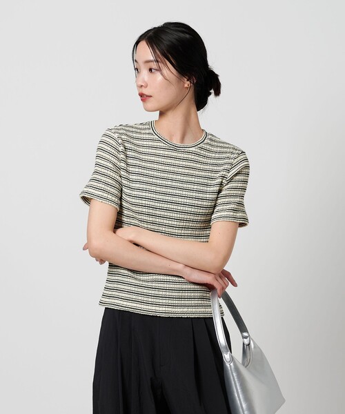 セール】シャーリング ボーダー Tシャツ（Tシャツ/カットソー