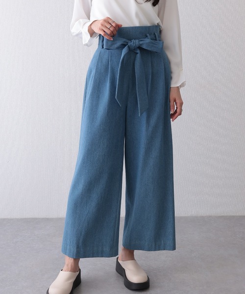 レース付きワイドレッグデニムパンツ セール】ワイドレッグパンツ（デニムパンツ）｜Lace Ladies