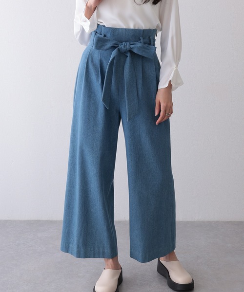 レース付きワイドレッグデニムパンツ セール】ワイドレッグパンツ（デニムパンツ）｜Lace Ladies