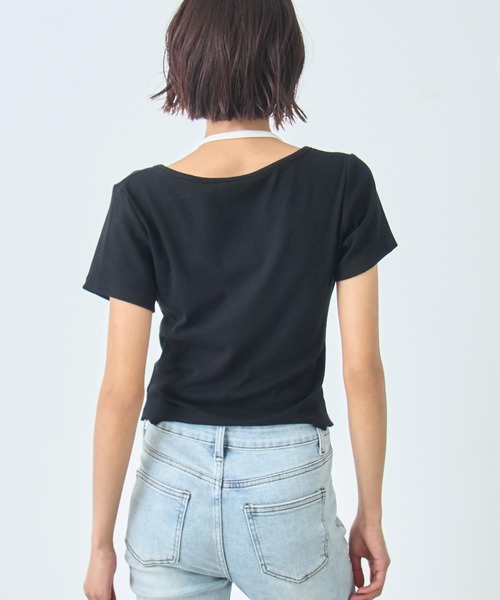 ANAP(アナップ)の「レイヤード風 レースアップ Tシャツ(Tシャツ/カットソー・レディース・ブラック/アイボリー・FREE)」の13枚目の写真