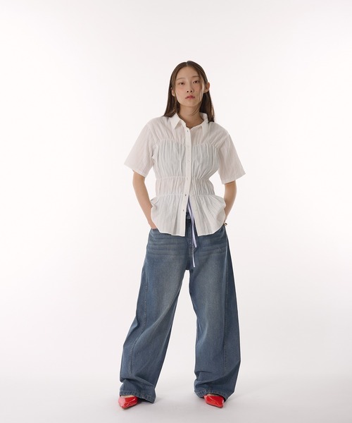 MUHET（ミュエータ）の「shirred shirt blouse / シャーリングシャツブラウス（シャツ/ブラウス・レディース・アイボリー/ブラック/ライトブルー・FREE）」の11枚目の写真