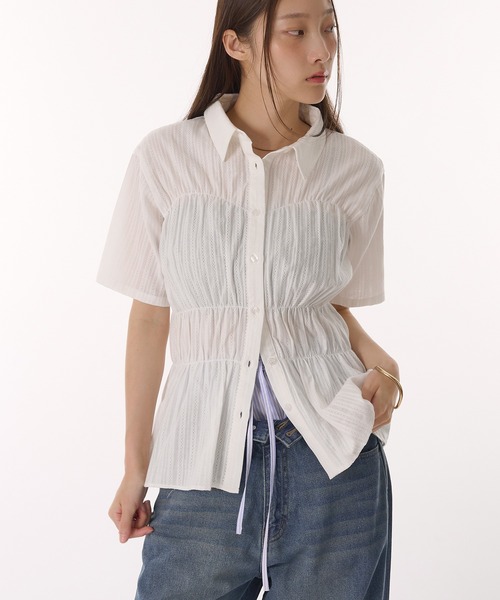 MUHET（ミュエータ）の「shirred shirt blouse / シャーリングシャツブラウス（シャツ/ブラウス・レディース・アイボリー/ブラック/ライトブルー・FREE）」の9枚目の写真