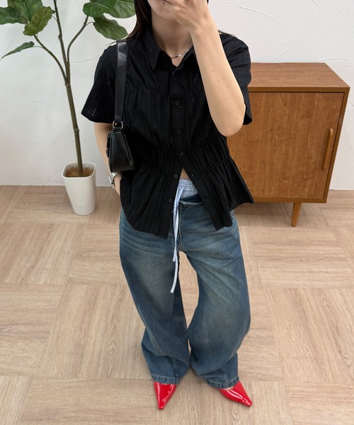 MUHET（ミュエータ）の「shirred shirt blouse / シャーリングシャツブラウス（シャツ/ブラウス・レディース・アイボリー/ブラック/ライトブルー・FREE）」の17枚目の写真