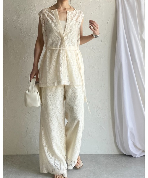She's Closet(シーズクローゼット)の「セミワイドラッセルレースロングパンツ(その他パンツ・レディース・ブラック/アイボリー・FREE)」の4枚目の写真