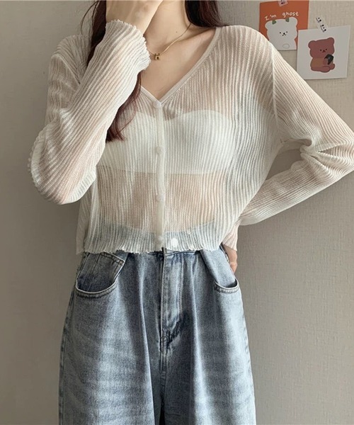 WESTSEA（ウエストシー）の「ショート丈 シアーカーディガン 長袖（カーディガン/ボレロ・レディース・ピンク/ブラック/ライトブルー/オフホワイト・FREE）」の2枚目の写真