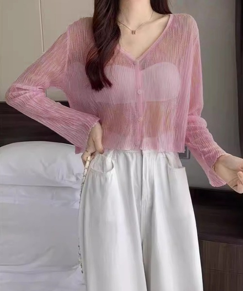 WESTSEA（ウエストシー）の「ショート丈 シアーカーディガン 長袖（カーディガン/ボレロ・レディース・ピンク/ブラック/ライトブルー/オフホワイト・FREE）」の8枚目の写真