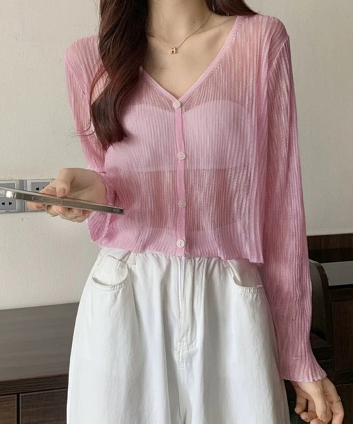 WESTSEA（ウエストシー）の「ショート丈 シアーカーディガン 長袖（カーディガン/ボレロ・レディース・ピンク/ブラック/ライトブルー/オフホワイト・FREE）」の11枚目の写真