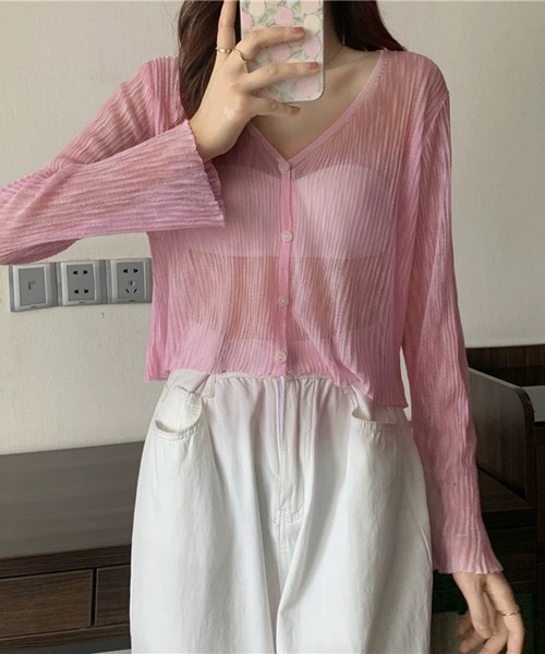 WESTSEA（ウエストシー）の「ショート丈 シアーカーディガン 長袖（カーディガン/ボレロ・レディース・ピンク/ブラック/ライトブルー/オフホワイト・FREE）」の12枚目の写真