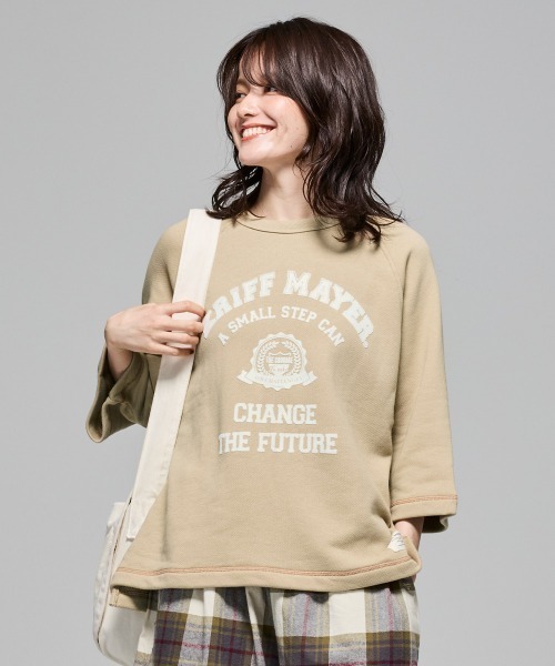 KRIFF MAYER Lady's Collection(クリフメイヤーレディースコレクション)の「【本体綿100%】ざっくり裏毛7分袖クルー(スウェット・レディース・グレー/ナチュラル/カラフル/ブラック/パープル/イエロー/ベージュ・LARGE/MEDIUM)」の3枚目の写真