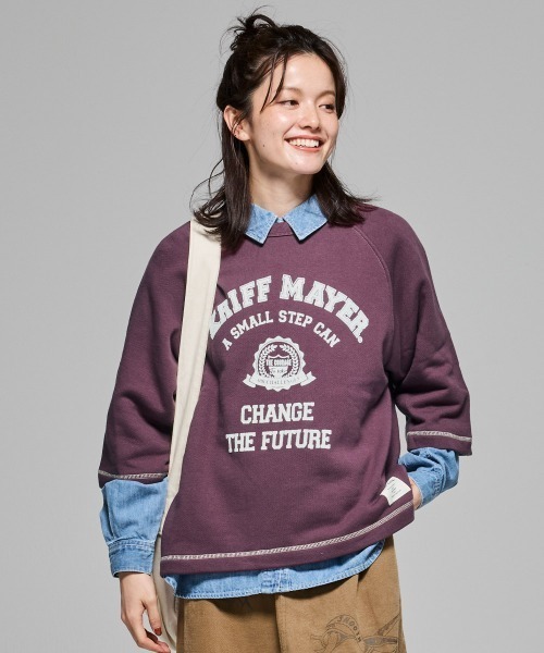 KRIFF MAYER Lady's Collection(クリフメイヤーレディースコレクション)の「【本体綿100%】ざっくり裏毛7分袖クルー(スウェット・レディース・グレー/ナチュラル/カラフル/ブラック/パープル/イエロー/ベージュ・LARGE/MEDIUM)」の5枚目の写真