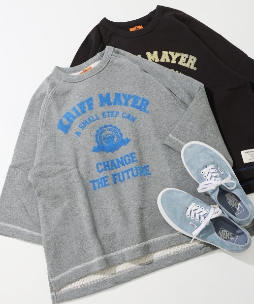 KRIFF MAYER Lady's Collection(クリフメイヤーレディースコレクション)の「【本体綿100%】ざっくり裏毛7分袖クルー(スウェット・レディース・グレー/ナチュラル/カラフル/ブラック/パープル/イエロー/ベージュ・LARGE/MEDIUM)」の2枚目の写真