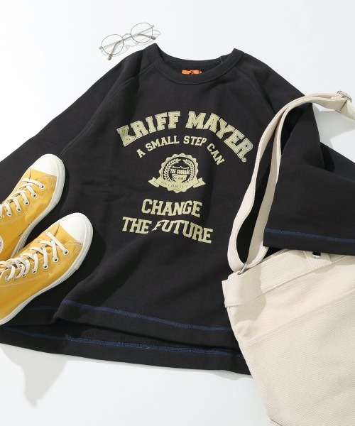 KRIFF MAYER Lady's Collection(クリフメイヤーレディースコレクション)の「【本体綿100%】ざっくり裏毛7分袖クルー(スウェット・レディース・グレー/ナチュラル/カラフル/ブラック/パープル/イエロー/ベージュ・LARGE/MEDIUM)」の1枚目の写真