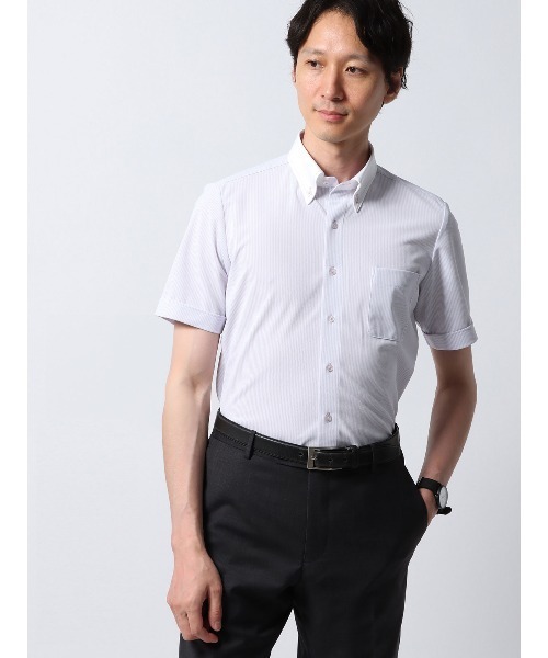 SUIT SQUARE(スーツスクエア)の「涼しい最高シャツ 半袖ワイシャツ ノンアイロンジャージー ボタンダウンカラー ドレスシャツ(ビジネスシャツ・メンズ・ブルー系2/ブルー系1/ホワイト系2/パープル系/ホワイト系1・LL/L/M/S/3L)」の5枚目の写真
