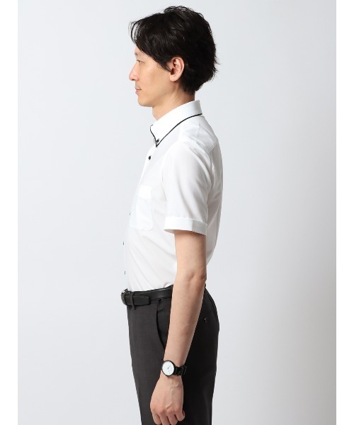 SUIT SQUARE(スーツスクエア)の「涼しい最高シャツ 半袖ワイシャツ ノンアイロンジャージー ボタンダウンカラー ドレスシャツ(ビジネスシャツ・メンズ・ブルー系2/ブルー系1/ホワイト系2/パープル系/ホワイト系1・LL/L/M/S/3L)」の7枚目の写真