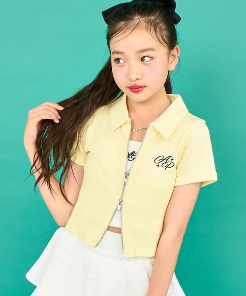 ANAP GｉRL（アナップガール）の「ダブルジップリブトップス(キッズお揃い)（Tシャツ/カットソー・キッズ・ライトグレー/ブラック/ラベンダー/ライトイエロー・M/S/XS）」の4枚目の写真