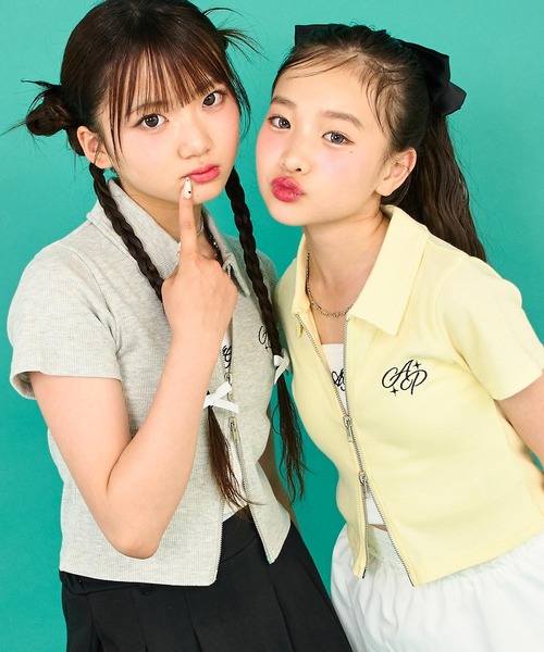 ANAP GｉRL（アナップガール）の「ダブルジップリブトップス(キッズお揃い)（Tシャツ/カットソー・キッズ・ライトグレー/ブラック/ラベンダー/ライトイエロー・M/S/XS）」の18枚目の写真