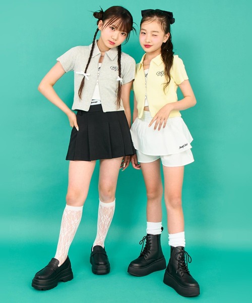 ANAP GｉRL（アナップガール）の「ダブルジップリブトップス(キッズお揃い)（Tシャツ/カットソー・キッズ・ライトグレー/ブラック/ラベンダー/ライトイエロー・M/S/XS）」の17枚目の写真