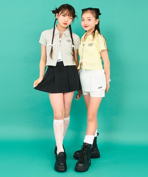 ANAP GｉRL（アナップガール）の「ダブルジップリブトップス(キッズお揃い)（Tシャツ/カットソー・キッズ・ライトグレー/ブラック/ラベンダー/ライトイエロー・M/S/XS）」の16枚目の写真