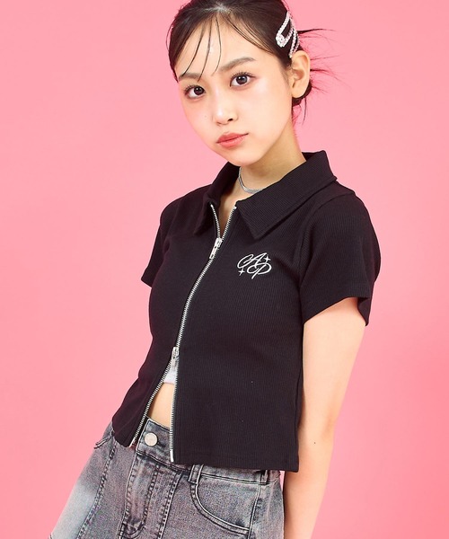 ANAP GｉRL（アナップガール）の「ダブルジップリブトップス(キッズお揃い)（Tシャツ/カットソー・キッズ・ライトグレー/ブラック/ラベンダー/ライトイエロー・M/S/XS）」の15枚目の写真