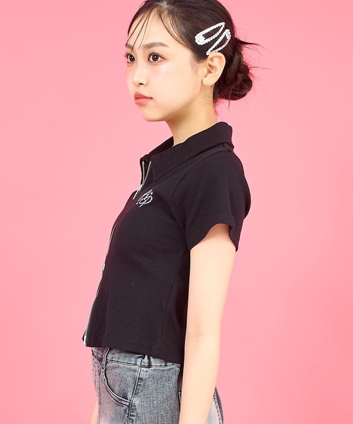 ANAP GｉRL（アナップガール）の「ダブルジップリブトップス(キッズお揃い)（Tシャツ/カットソー・キッズ・ライトグレー/ブラック/ラベンダー/ライトイエロー・M/S/XS）」の14枚目の写真