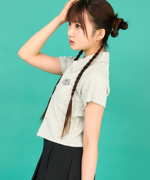 ANAP GｉRL（アナップガール）の「ダブルジップリブトップス(キッズお揃い)（Tシャツ/カットソー・キッズ・ライトグレー/ブラック/ラベンダー/ライトイエロー・M/S/XS）」の11枚目の写真