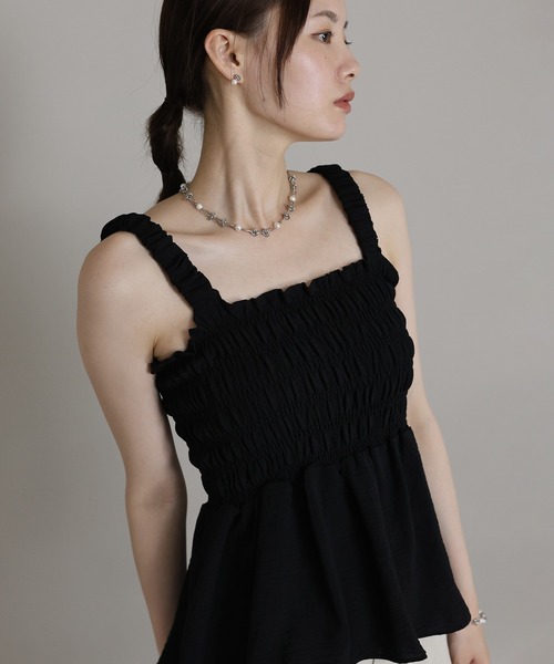 J by blue（ジェイバイブルー）の「ギャザートップス（キャミソール・レディース・ブラウン/ホワイト/ブラック・MEDIUM）」の19枚目の写真