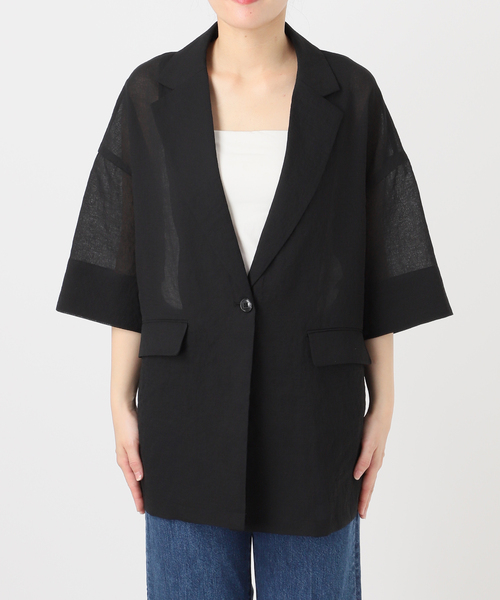 B.C STOCK(ベーセーストック)の「手洗い可 / ハーフスリーブジャケット(その他アウター・レディース・ベージュ/ブラック・FREE)」の16枚目の写真